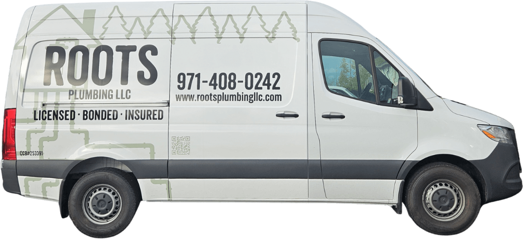 A white van with the word roots on the side