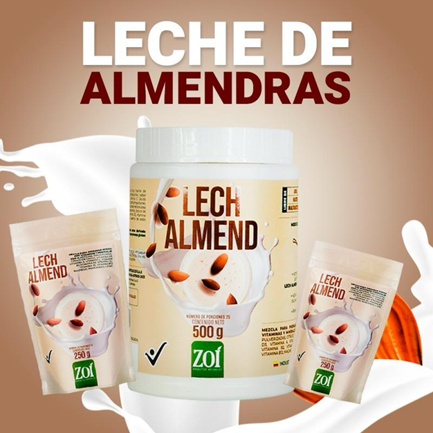 Una botella de leche de almendras junto a unas bolsas.