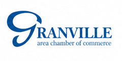 Granville Area Chamber of Commerce logo in blue text and stylized swirl icon