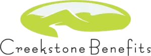 Creekstone Benefits logo with a green abstract swoosh above black text