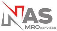 Logo for NAS MRO services. Gray and red text, white background.