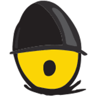 Yellow eye with a black hat; simple, cartoon style.