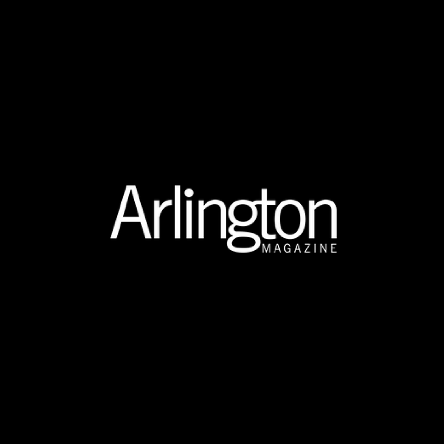 The arlington magazine logo is on a black background.