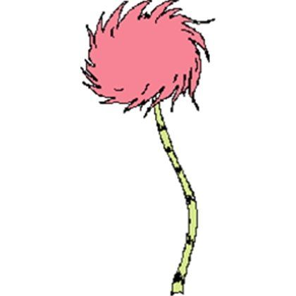 A cartoon drawing of a pink flower with a yellow stem