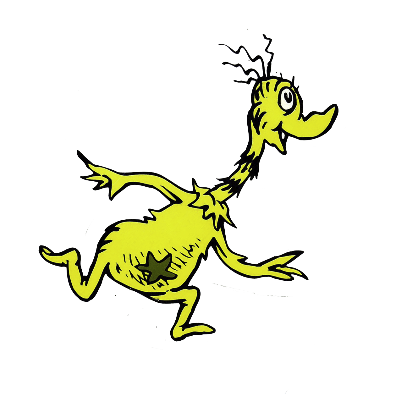 A cartoon drawing of a yellow duck with a star in its belly.