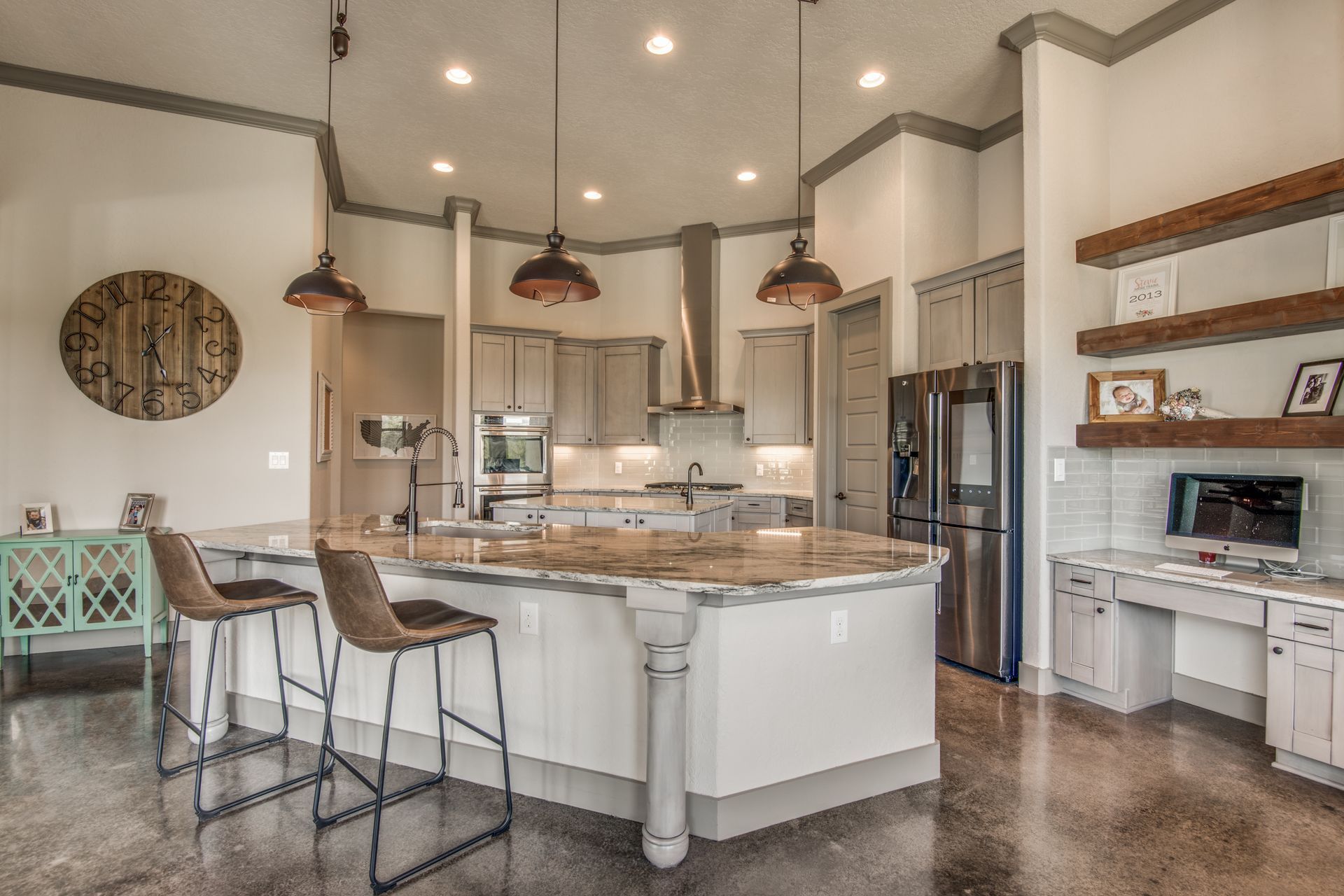 Large island in the middle of the kitchen.