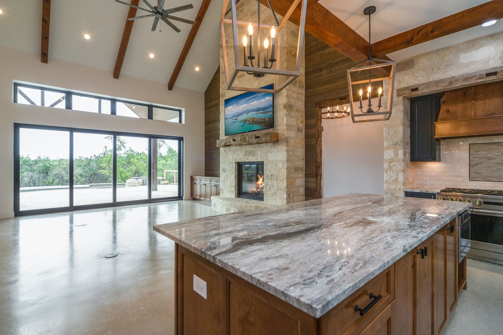 Large island in the middle of the kitchen.