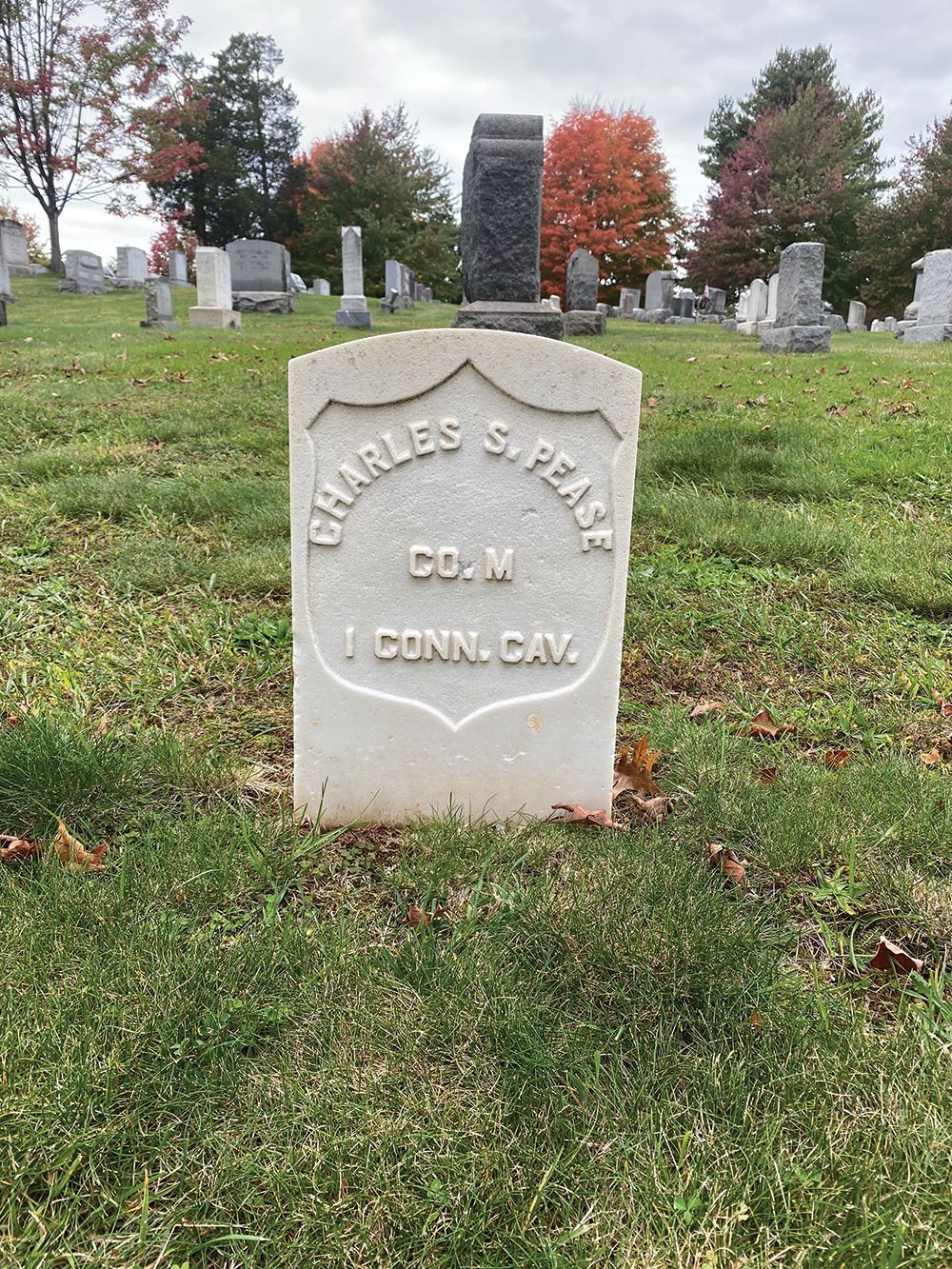 The grave of Charles Pease, Evergreen Cemetery