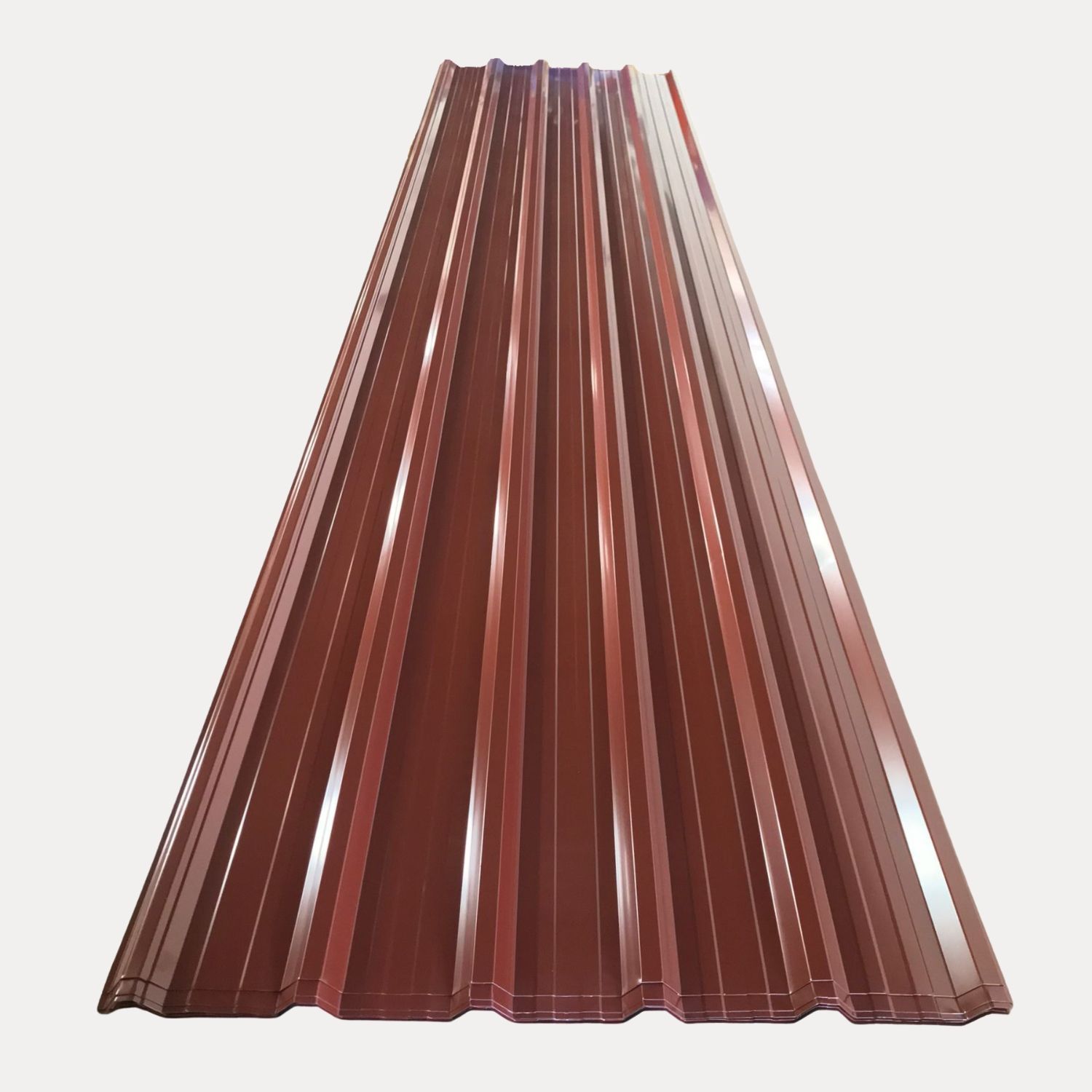 Chapa metálica ondulada para techado, de color granate.