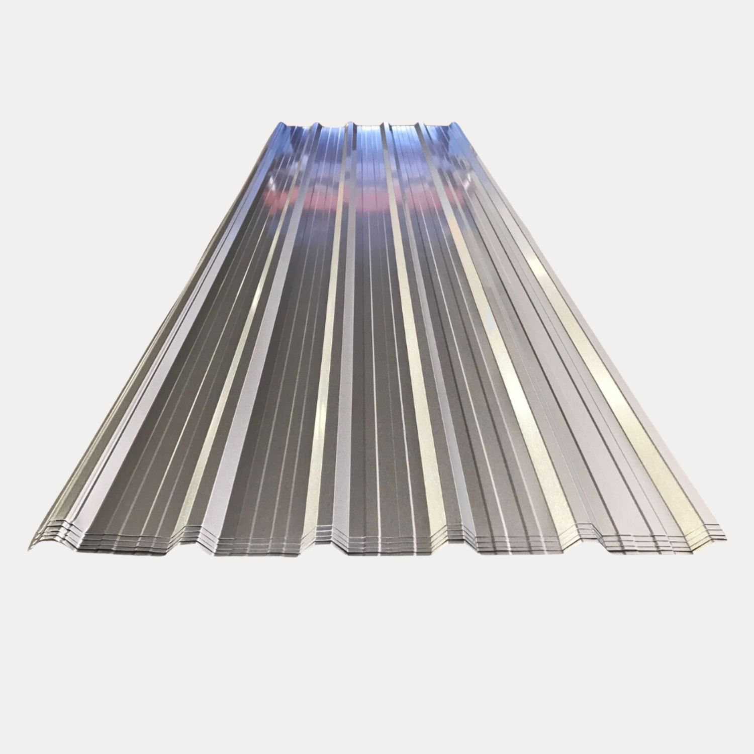 Chapas metálicas onduladas para techos, en ángulo, color plata.