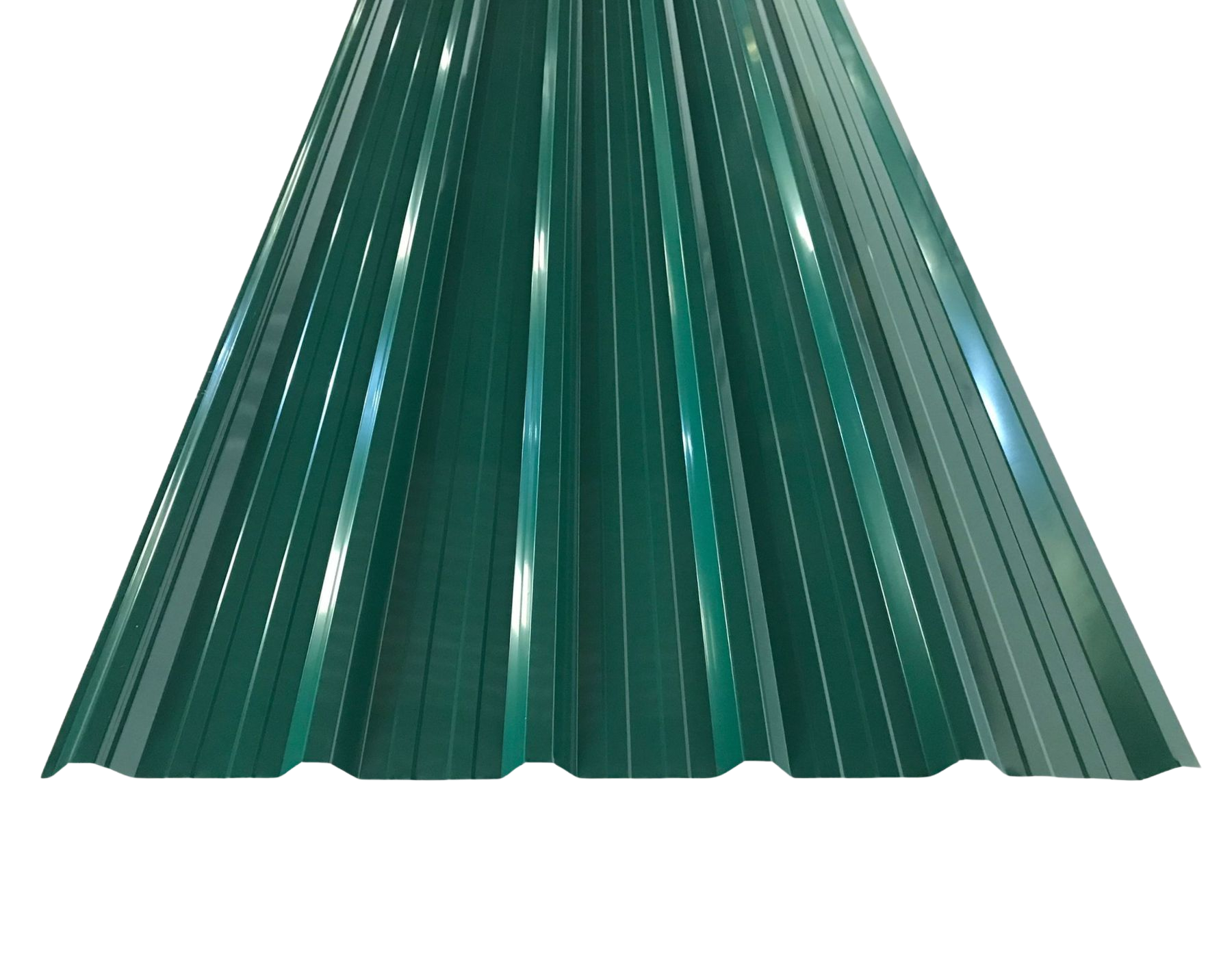 Lámina de techado de metal corrugado de color verde.
