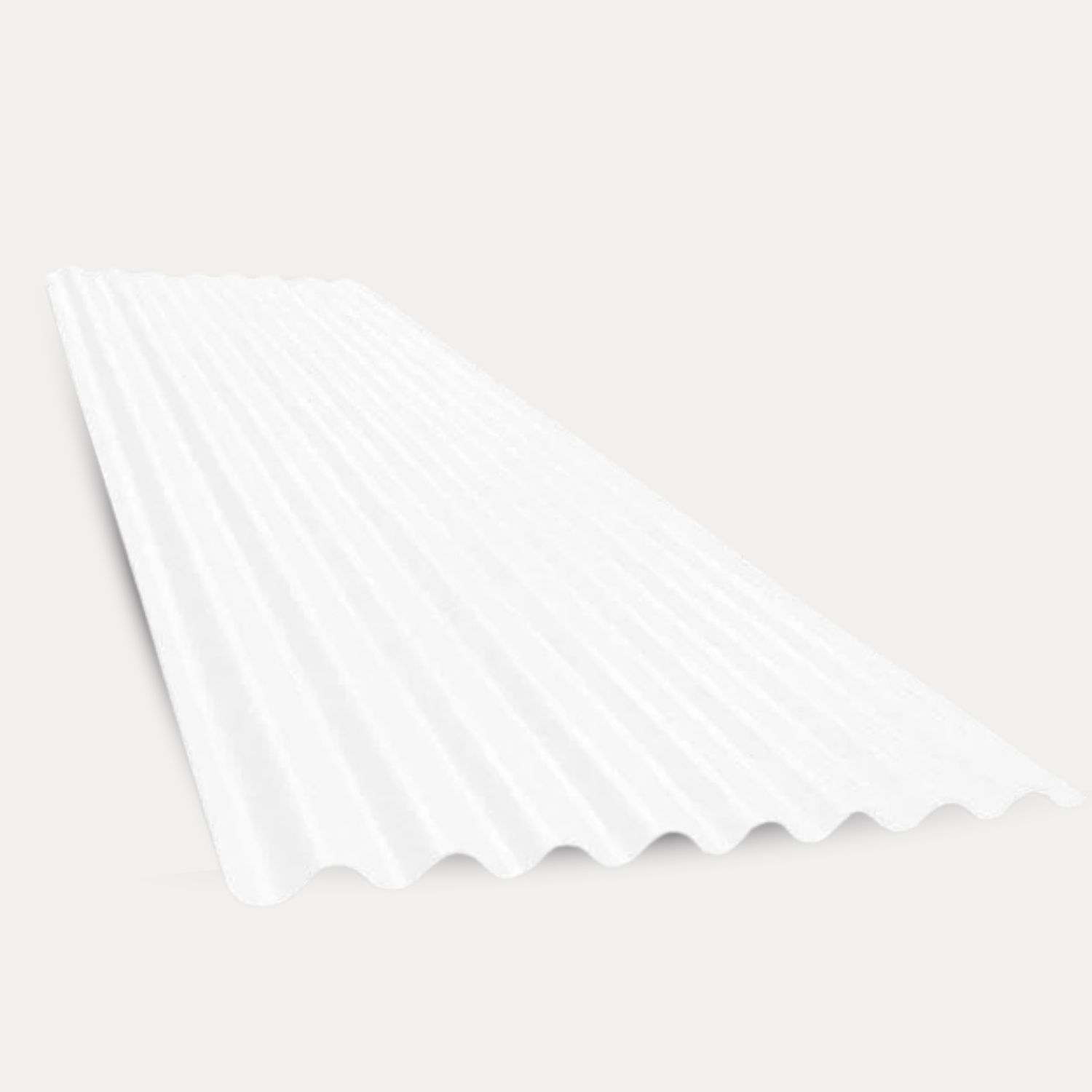 Lámina de techado ondulada de color blanco sobre fondo blanco.
