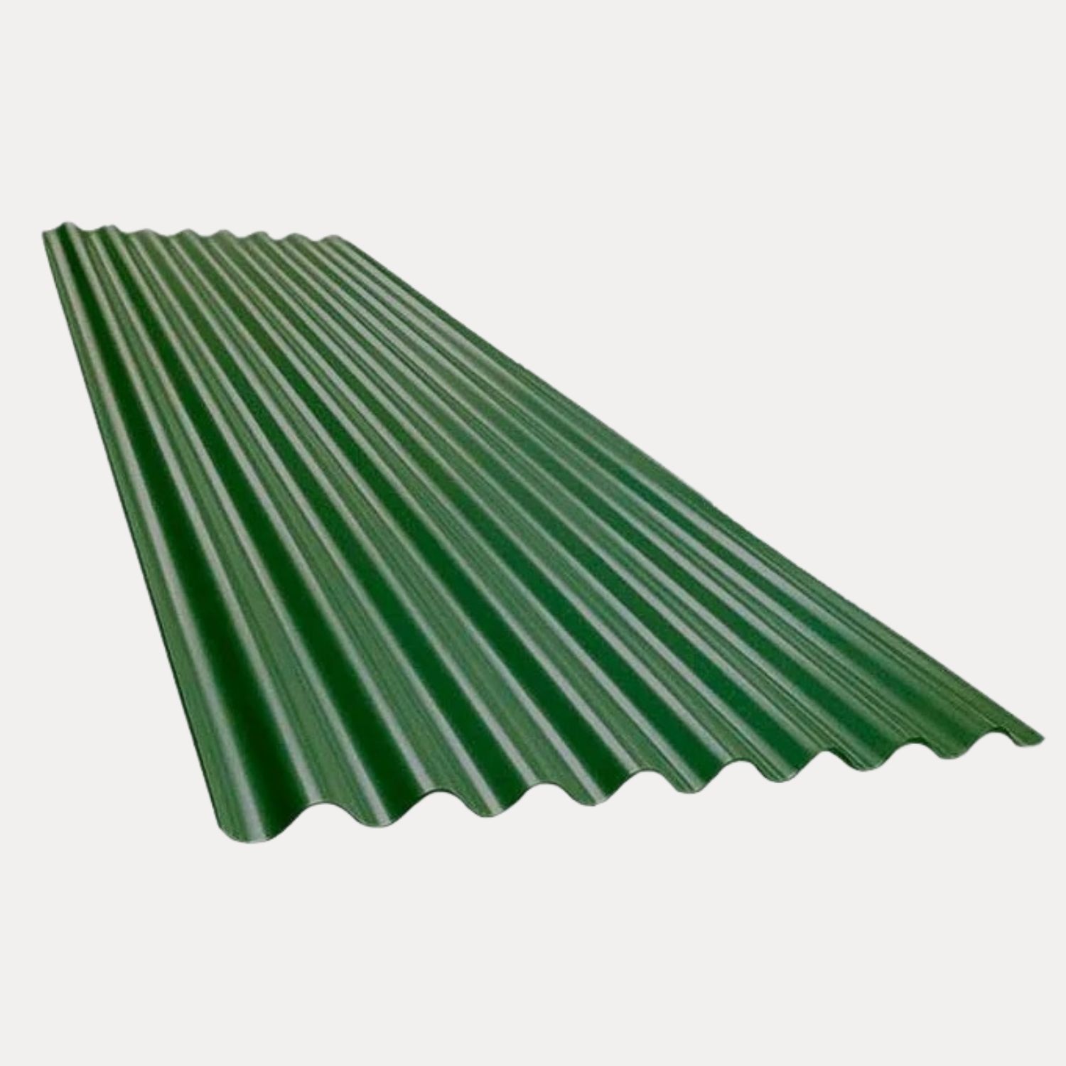 Lámina de techado de metal corrugado de color verde.