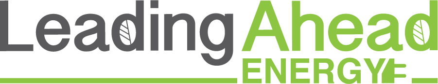 The logo for Leading Ahead Energy is green and Grey.