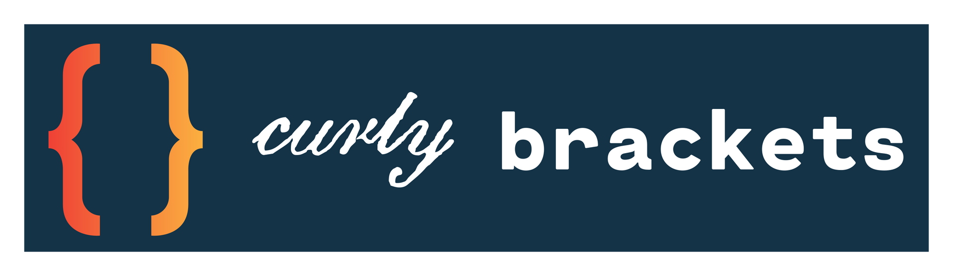 Logo with orange curly brackets and text 