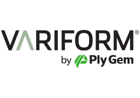 The logo for variform by ply gem is black and green.