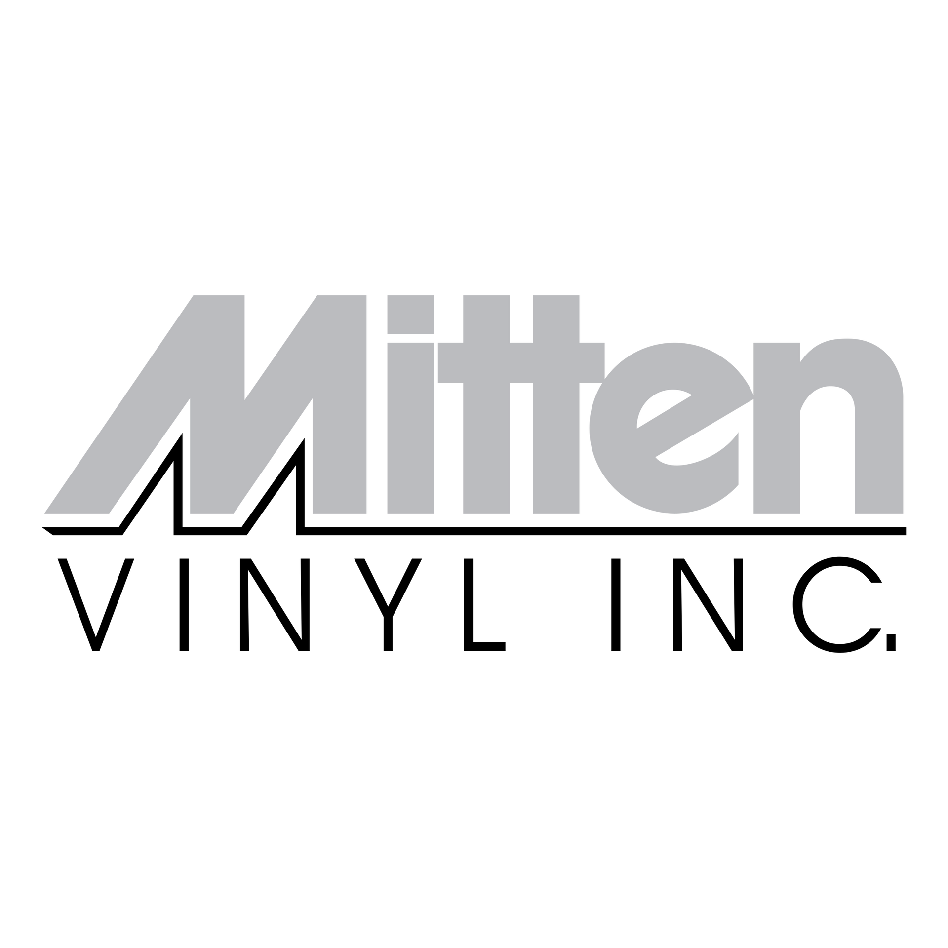 The logo for mitten vinyl inc. is a black and white logo.