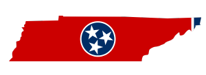 The flag of tennessee is on the map of tennessee.