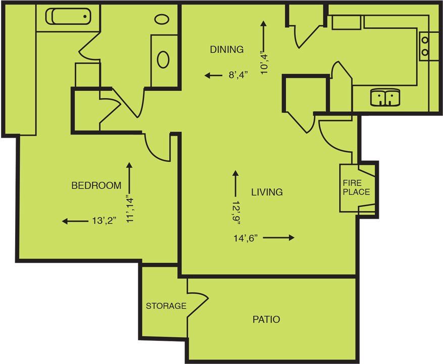 One Bedroom, One Bathroom, 788 Square Feet