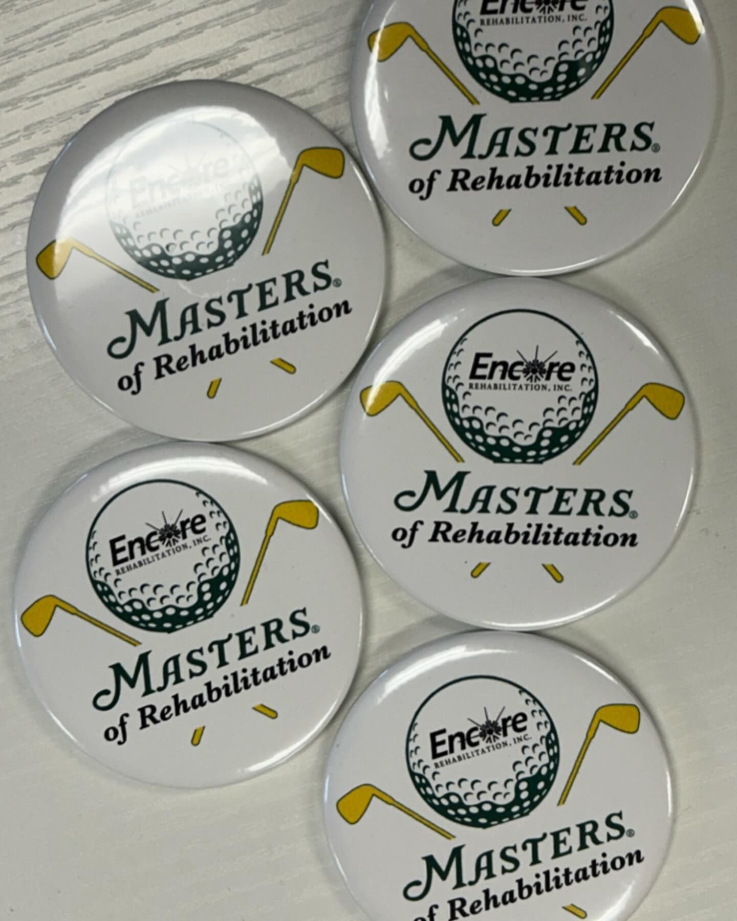 Masters of rehabilitation badges with golf clubs and golf balls
