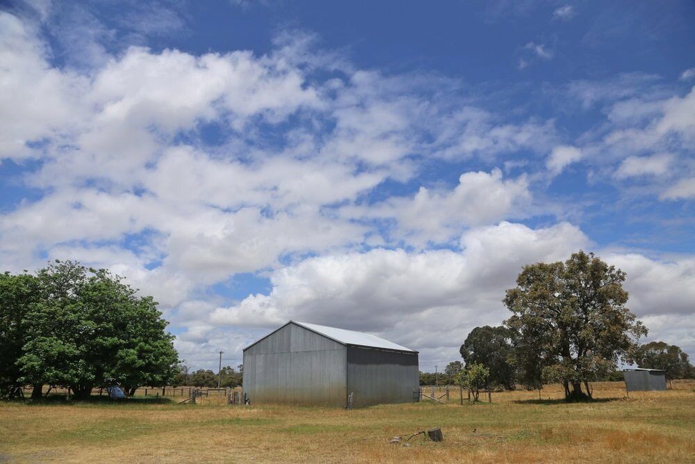 Barn in a Field With Trees Under a Partly Cloudy Blue Sky — Northern Rivers Sheds in South Lismore, NSW