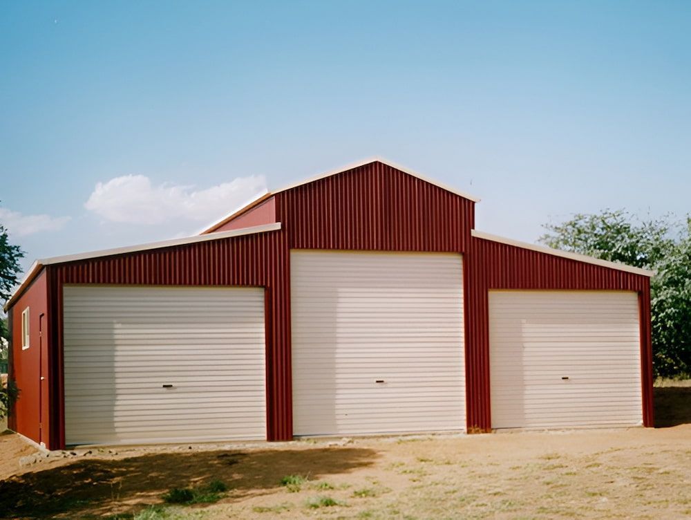 Red and White Metal Garage With Three Bays — Northern Rivers Sheds in South Lismore, NSW