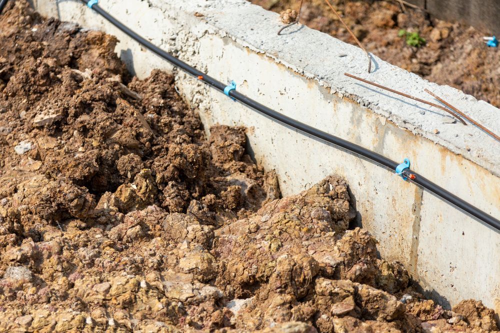 Soil Surrounds a Concrete Foundation With a Black Irrigation Pipe — All Pest QLD In Caloundra, QLD