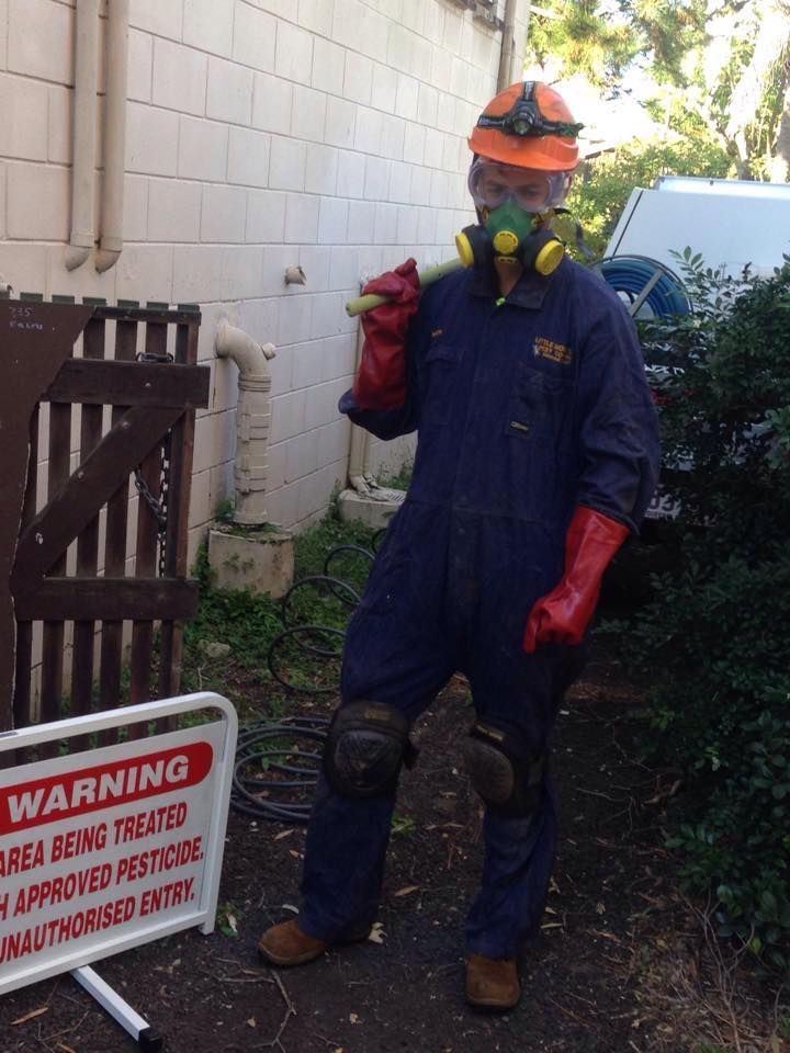 Man in Work Attire With Respirator and Hammer — All Pest QLD In Sippy Downs, QLD