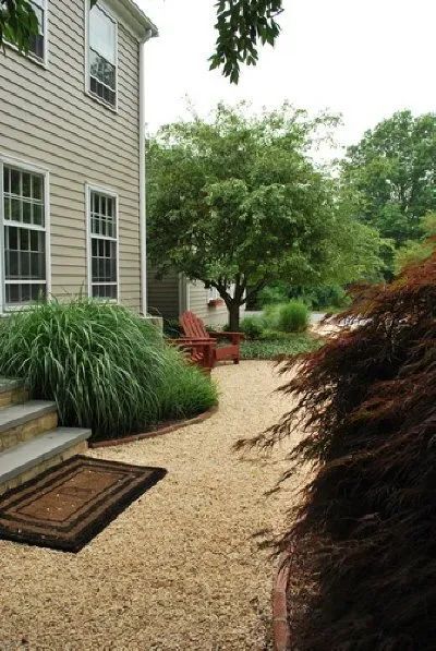 A house with a gravel driveway leading to it