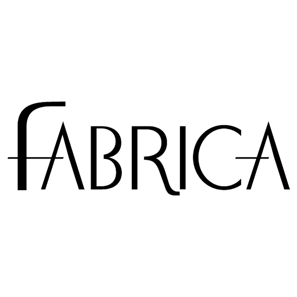 A black and white logo for fabrica on a white background.