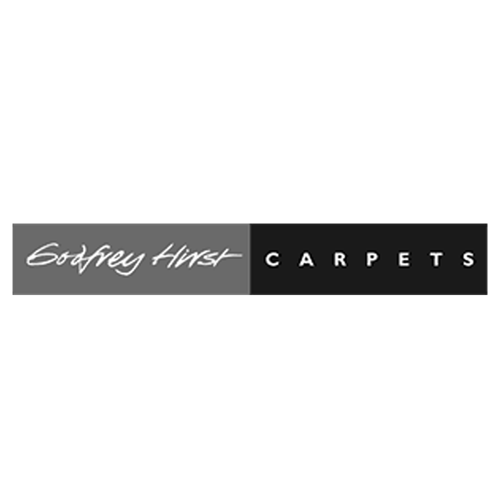 A black and white logo for godfrey hurst carpets