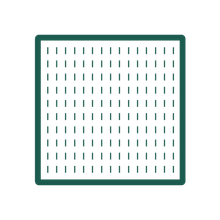 A green square with holes in it on a white background.