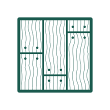A green icon of a wooden floor on a white background.