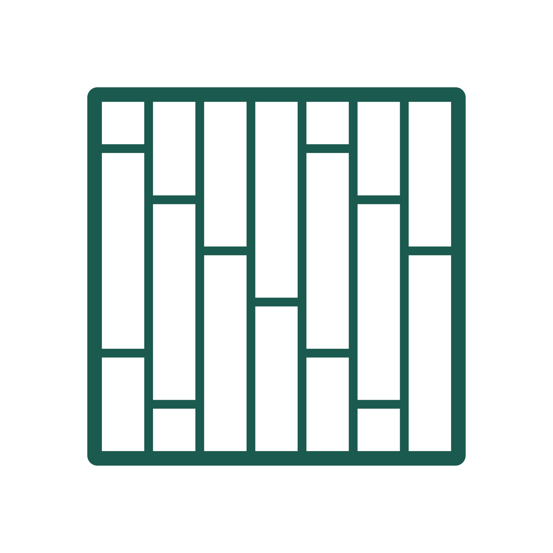 A green icon of a wooden floor on a white background.