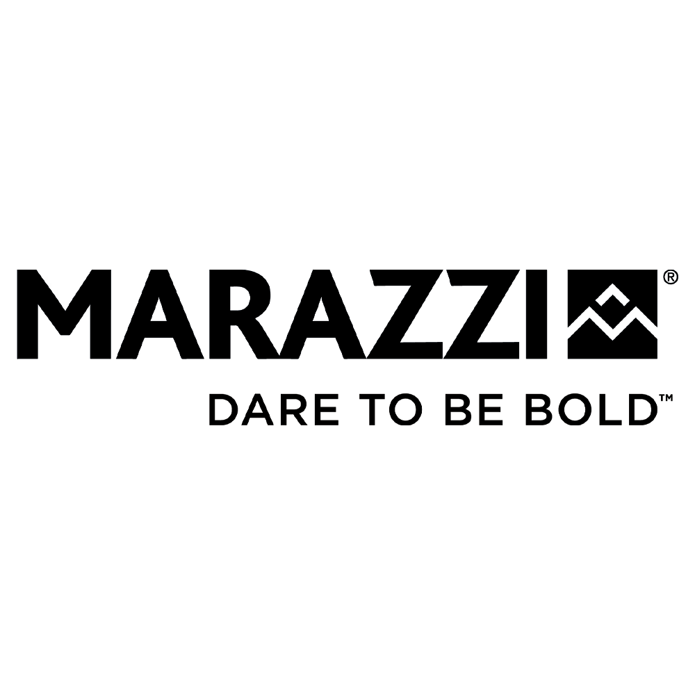 The logo for marazzi is black and white and says `` dare to be bold ''.