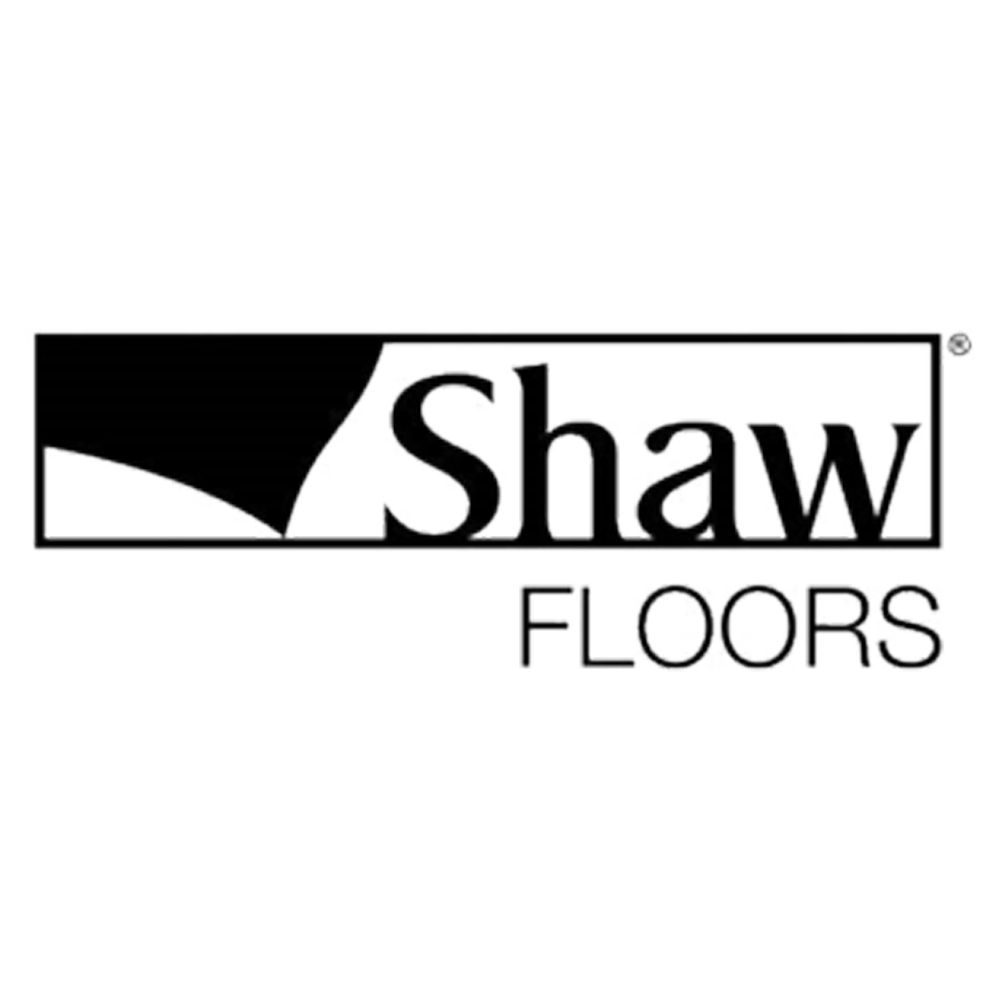 A black and white logo for shaw floors on a white background.