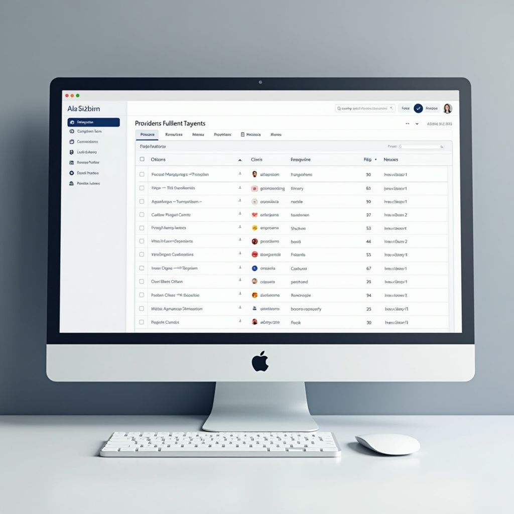 A desktop computer displaying a data table with social media metrics, including likes, comments, and engagement.