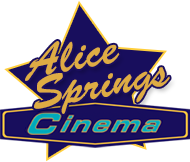The logo for alice springs cinema is blue and yellow