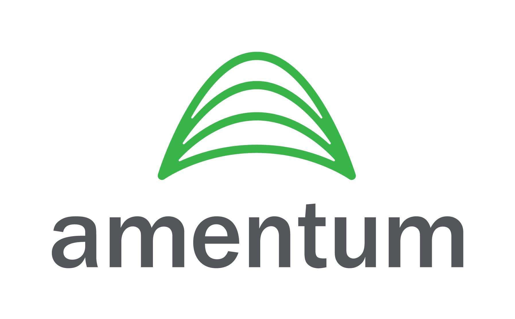 The amentum logo has a green triangle in the middle of it.