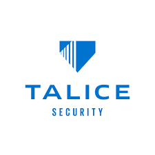 A blue and white logo for talice security