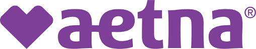 A purple logo for aetna with a heart in the middle.