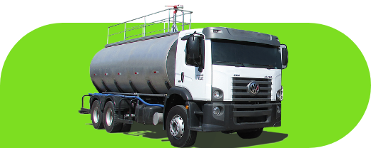 Um caminhão branco com um grande tanque na traseira está estacionado em um fundo verde.