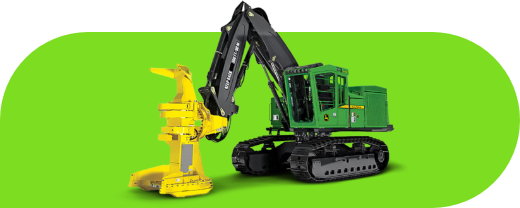 Um trator verde e amarelo está em um fundo verde.