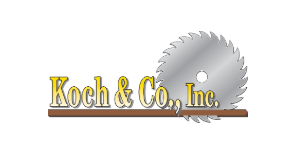 A logo for koch & co. inc. with a circular saw blade