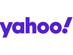 The yahoo logo is purple and white on a white background.