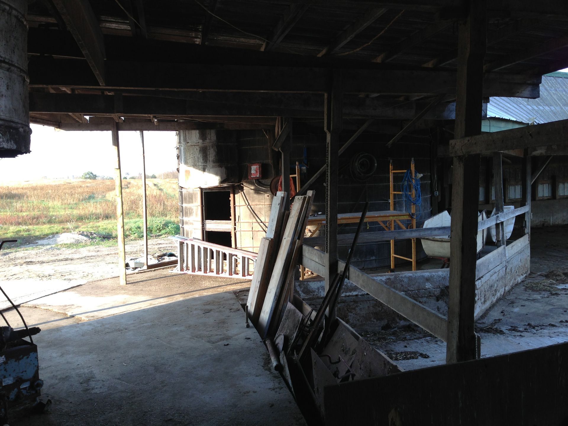 There is a ladder in the middle of the room.