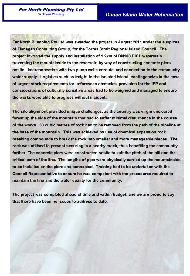 Dauan Island Water Reticulation