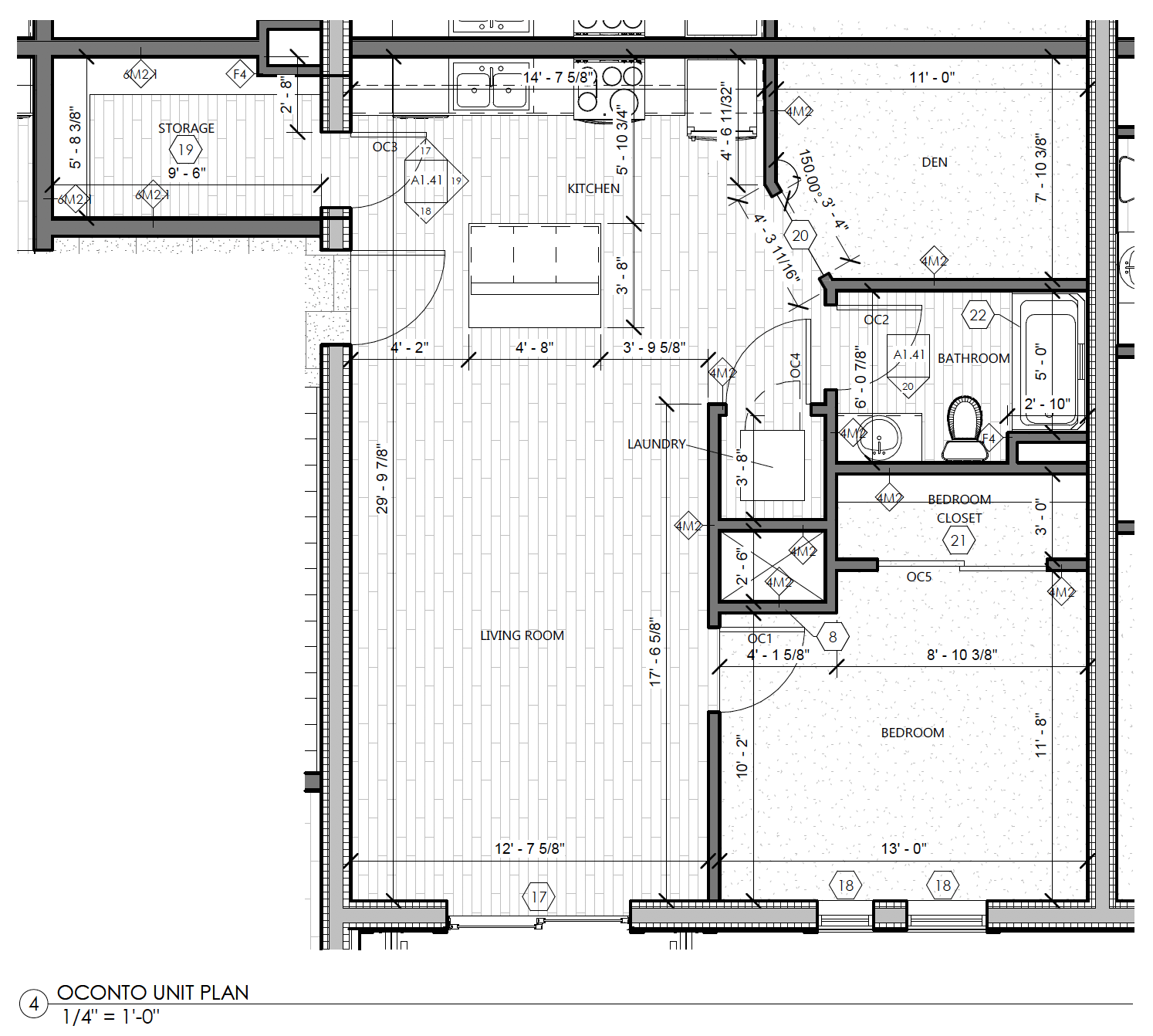 The Oconto One Bedroom One Bathroom plus den Floor Plan