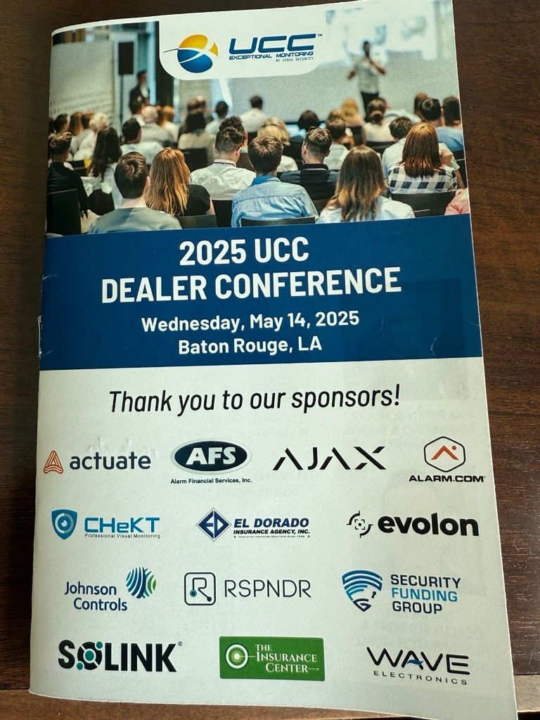 Flyer for the 2025 UCC Dealer Conference in Baton Rouge on May 14, 2025, featuring a group photo and a list of sponsors.