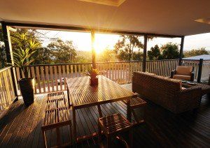 balcony of a family home in australia at sunset